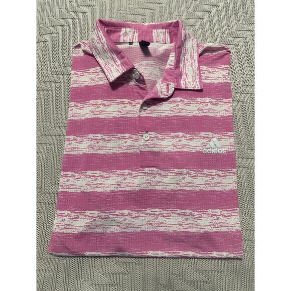 Adidas pink striped polo size L - Picture 1 of 8